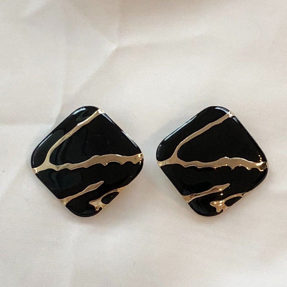 Super Mod Vintage Statement Pierced Earrings Gold… - image 2